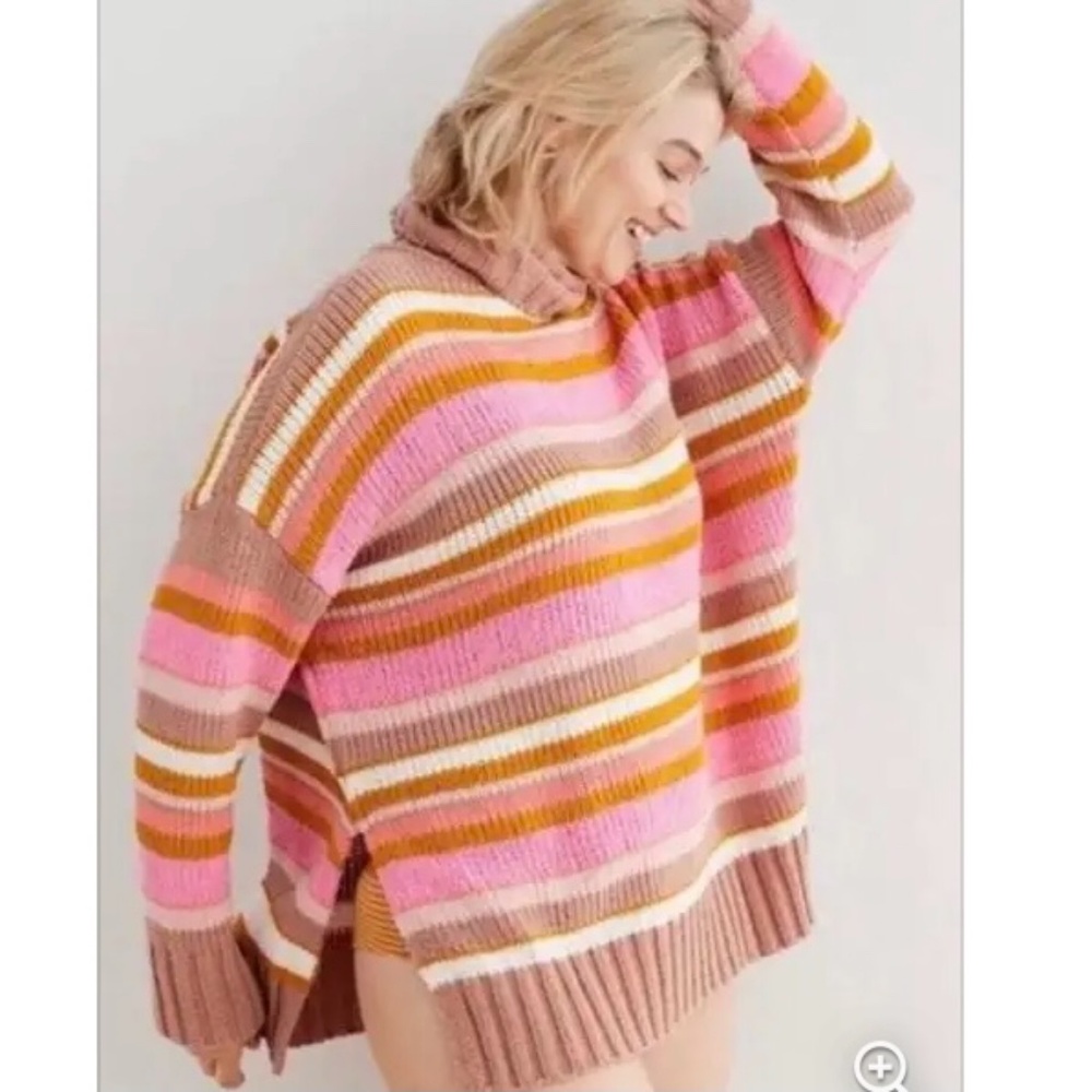 Aerie Sunset turtleneck striped pastel sweater S